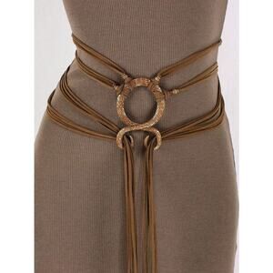 Gold Ring Wrap Belt - Brown Multi-Strap Waist Accessory